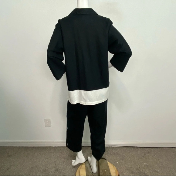 Jordan Black/White Floral Linen Blend Two Piece Set Size L - Picture 3 of 8